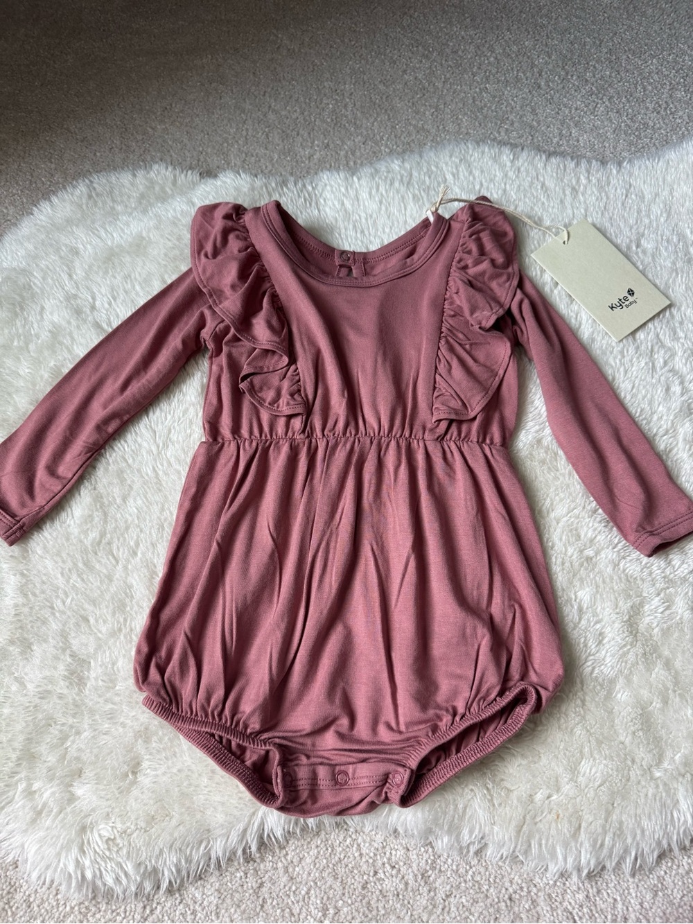 Kyte BABY Mauve Pink Ruffle Long-Sleeve One-Piece